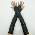thumbnail image 2 of Bunenne Mardi Gras Gloves for Women Fashion Sequins Lace Fingerless Gloves Sparkly Gloves for Women's Glitter Costume Performances Wedding Etc Womens Gloves Black One Size, 2 of 4