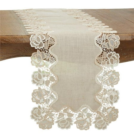 

Saro 7082.N1672B 16 x 72 in. Lace Rose Border Oblong Table Runner Natural