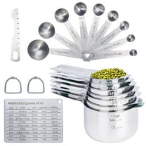 Measuring Cups and Spoons Set of 20, 7 Stainless Steel Cups & 9 Spoons, 1   Leveler for Cooking & Baking
