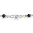 thumbnail image 3 of Gem Stone King 925 Silver and 10K Yellow Gold White Moissanite and Black Onyx and White Lab Grown Diamond Bracelet for Women | 2.25 Cttw | Gemstone | Cushion 6MM | Fully Adjustable 9 inch, 3 of 5