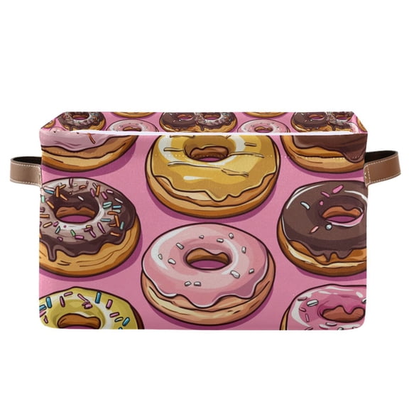 Yayeee Canvas Storage Basket with Handles for Shelves Fabric Bins Closet Organizer, Cute Doughnuts Pattern