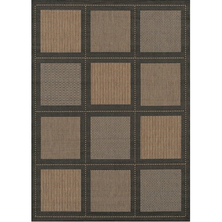 Couristan Recife Summit Rug  Cocoa  Black Distinctively designed to complement the simple yet classic styling of outdoor furniture  uniquely colored to make stone entryways and patio decks warmer and more inviting  Couristan is proud to expand its popular outdoor/indoor area rug collection  Recife. Power-loomed of 100 percent fiber-enhanced Courtron polypropylene  this all-weather  pet-friendly  mold- and mildew-resistant area rug collection features a durable structured  flat woven construction  which allows it to be suitable for indoor and outdoor use. The naturally inspired color palette offered in this versatile collection features a series of unique combinations of natural hues that have been selected to complement today s hottest outdoor home furnishings. Hosting a wide range of sizes including runners and special shapes in the form of rounds and squares  the Recife Collection has been designed to offer the perfect outdoor floor covering solution for the home.