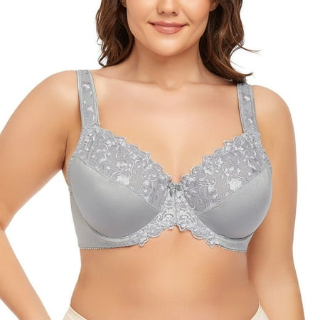 

Women s Underwire Unlined Bra Minimizers Non-Padded Full Coverage Lace Plus Size 32DD