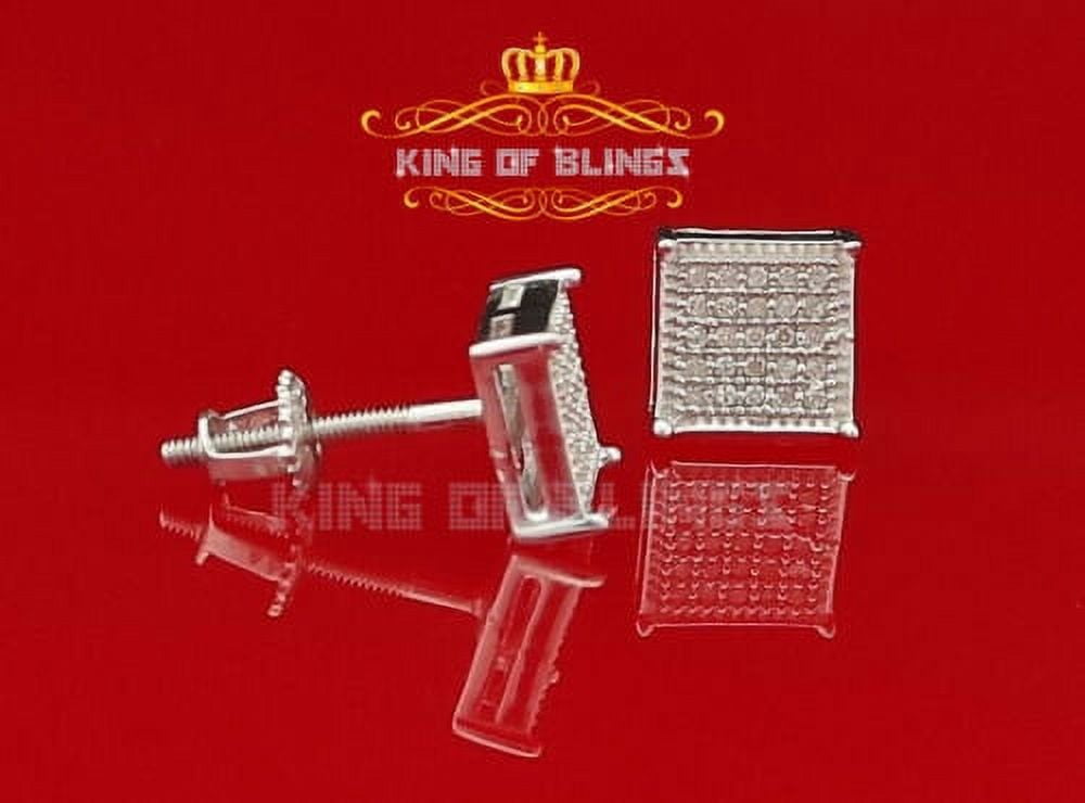 King Of Bling's Sterling 925 White Silver 0.15ct Diamond Women & Men Square Earrings