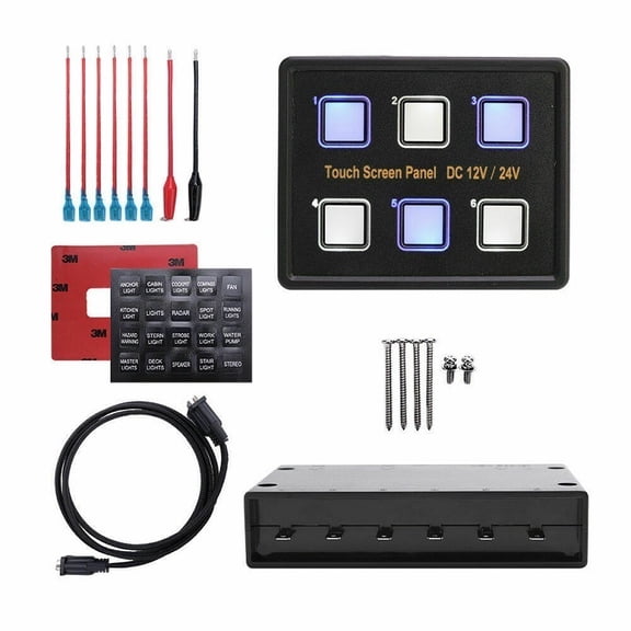 12/24V 6 Gang LED Touch Screen Switch Panel with Power Button Control Box For Car Marine Boat