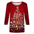 thumbnail image 5 of Elvqul Womens Fashion Tops T Shirts 3/4 Sleeve Christmas Red Loose Cute Blouses for Ladies Pullover, 5 of 5