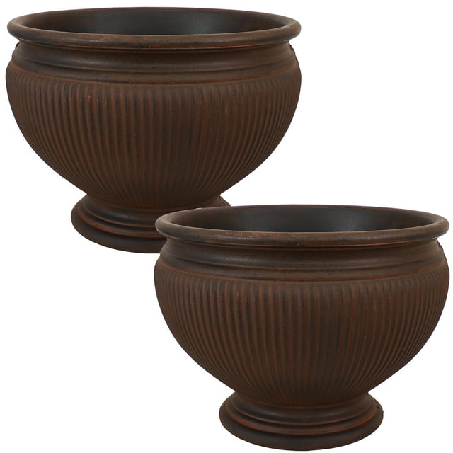 Sunnydaze Pot de Fleurs Extérieur à Double Paroi Résistant aux Intempéries Elizabeth - 15 Pouces - Finition Rouille - 2pk