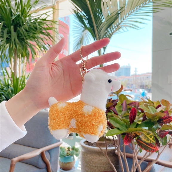 Alpaca Llama Plush Keychain Pendant, Soft Stuffed Animal Bag Charm for Backpacks and Handbags, Cute Yellow Alpaca Accessory for Boys Girls A#295 Beige