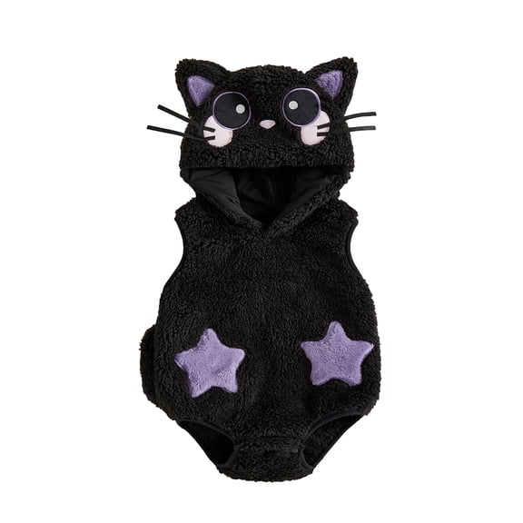 RUINIXCW Nebworn Baby Halloween Cat Costume Infant Baby Girl Boy Halloween Outfit Fall Winter Clothes Warm Plush Sleeveless Hood Romper Playsuit