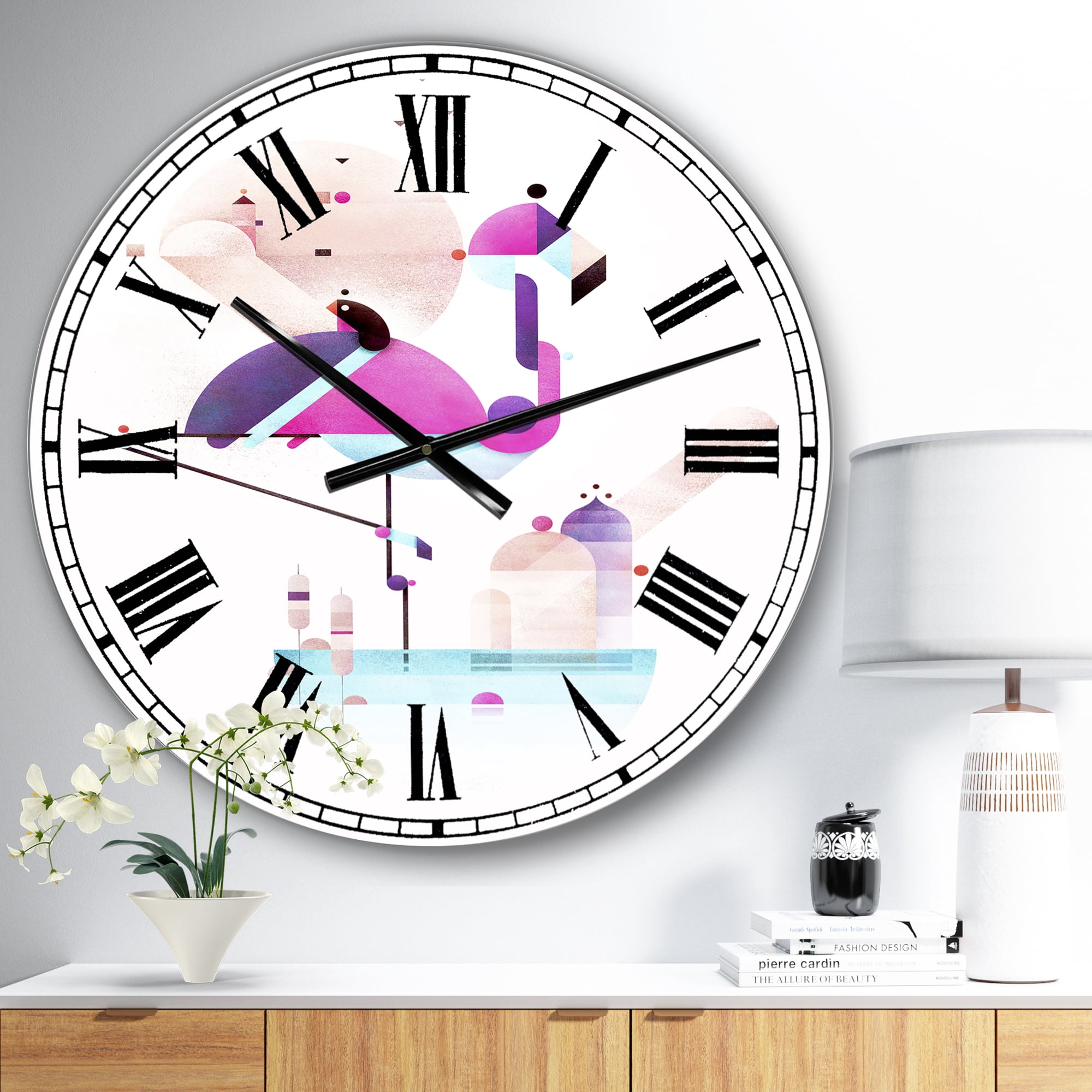 Designart Oversized Multicolor Analog Round Mid-Century Modern Wall Clocks, CLM25088-C23