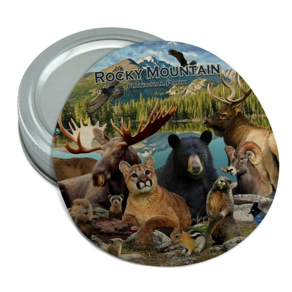 Rocky Mountain National Park Animals Moose Cougar Bear Beaver Elk Round Rubber Non-Slip Jar Gripper Lid Opener