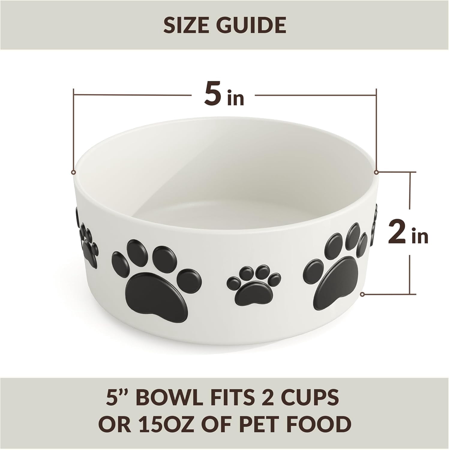 Ceramic Dog Bowls for Small Size Dog - 5'' Round × 2 Tall Dog Food Bowl & Water Bowl Set of 2 - Small Dog Bowls with Anti-Slip Rings - 2 Cups Food and Water Bowls for Dogs and Cats