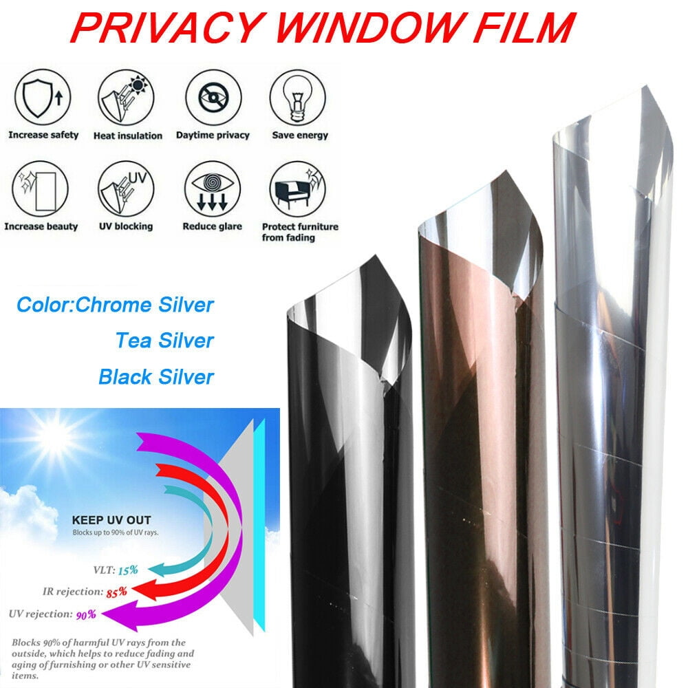 Privacy Mirror Window Film Static Cling Screen Adhesive Stickers Tea silver 