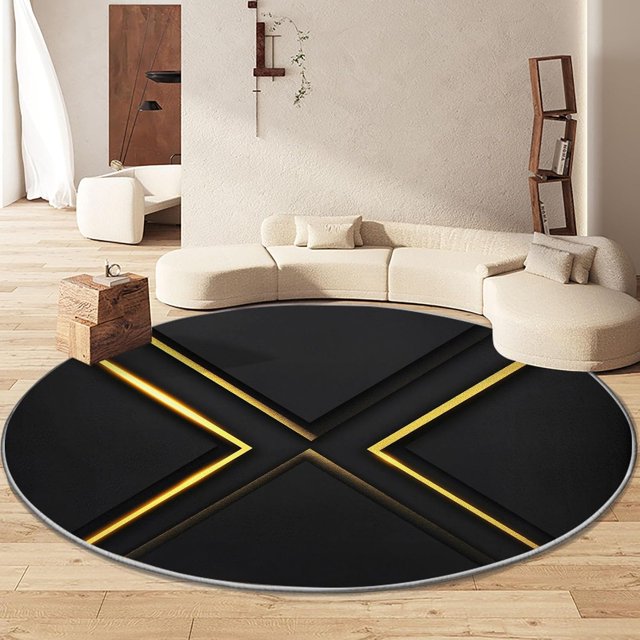 Round Rugs 4' x 4' Washable Round Area Rug, Marble Water Ripple Lines Non-Slip Circle Rugs Low-Pile Floor Carpet, Soft Dark Gray Printed Rug for Living Room Bedroom