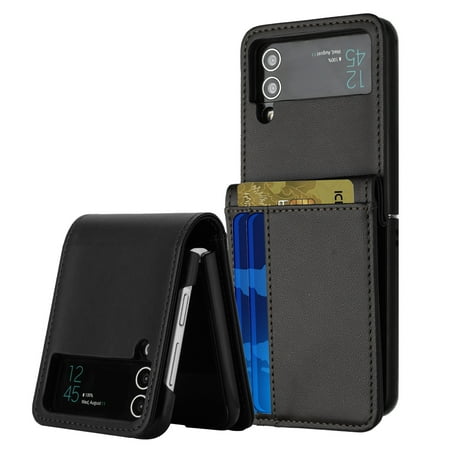 For Samsung Galaxy Z Flip 4 Card Slot Wallet Holder Case Cover - Black