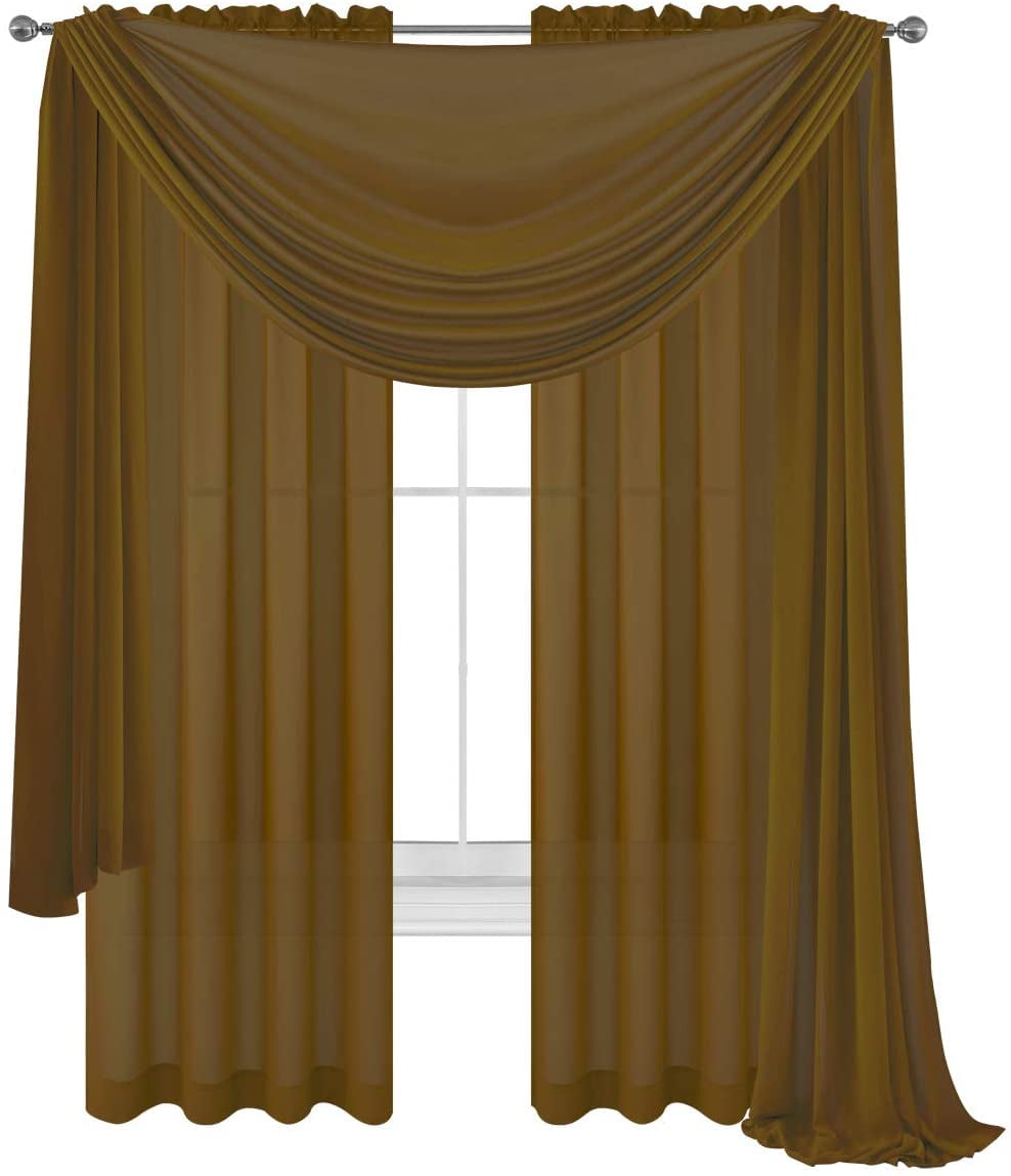 3 Piece Sheer Voile Curtain Panel Drape Set Includes 2 Panels and 1 Scarf 