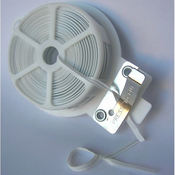 65ft (20m) WHITE flat Plastic Twist Tie Roll with Cutter