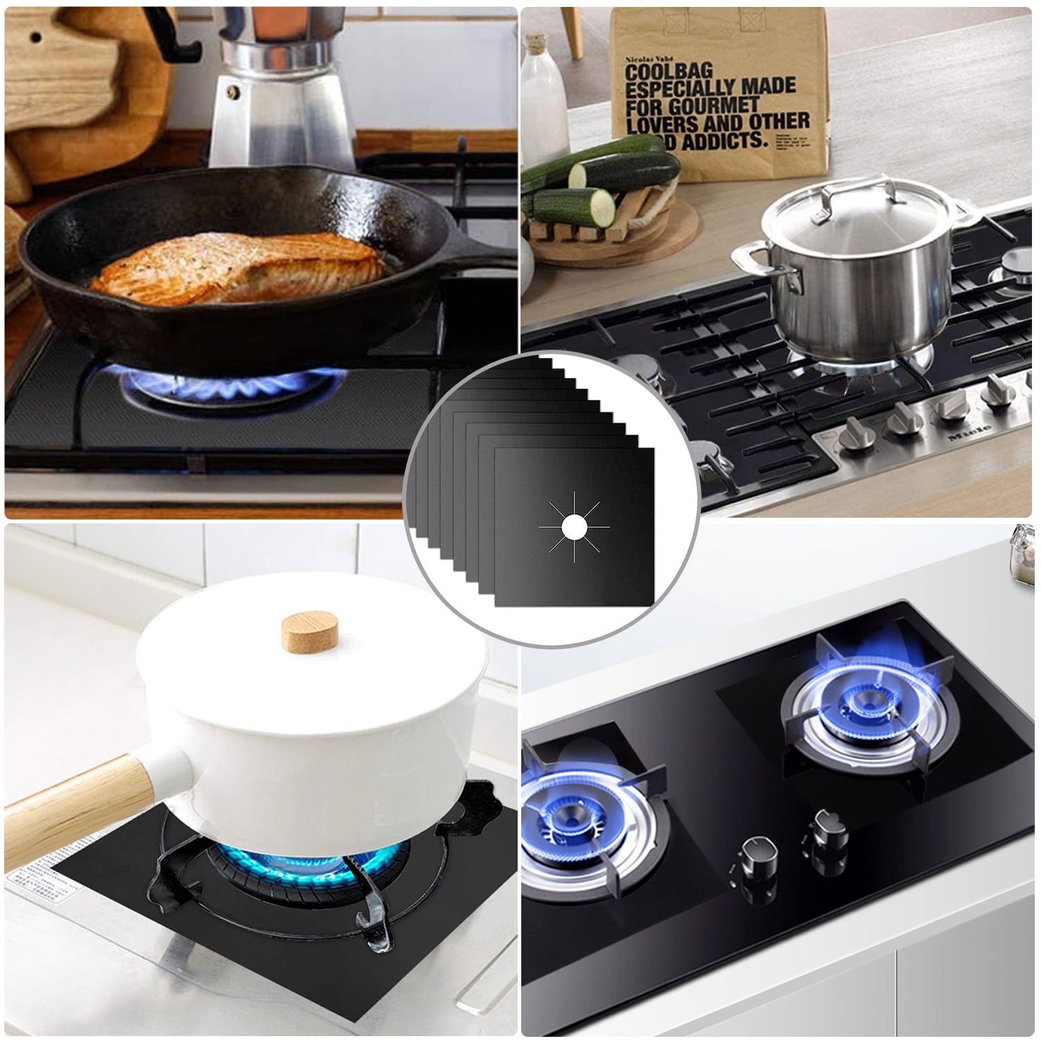 UHIAGREE 10 pack Gas Stove Burner Covers,10.6" x 10.6" Non-Stick Stove Top Range Protectors,Reusable