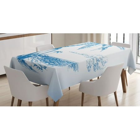 

Surf Tablecloth Contemporary Sketch Illustration Hawaiian Beach Surfboard Palms Ocean Water Rectangular Table Cover for Dining Room Kitchen Decor 60 X 84 Blue White by Ambesonne