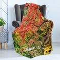 thumbnail image 4 of Japanese Soft Flannel Fleece Blanket, Autumn Scenery with Sakura Tree Cherry Blooms in Nikko Provinence Japan, Cozy Plush for Indoor and Outdoor Use, 50" x 70", Vermilion Green Brown, by Ambesonne, 4 of 5