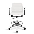 thumbnail image 3 of 2xhome Office Drafting Chair Ribbed Mid Back With Wheels And Arms For Home Office Conference Room Tilt Ribbed Adjustable Height Chrome Swivel with Chrome Foot Rest White, Set of 1, 1 piece, 3 of 12