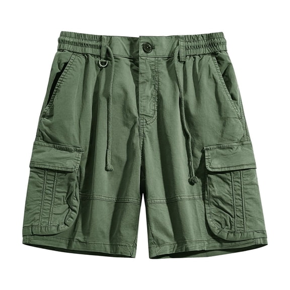 Wyobmus Tactical Work Shorts for Men Casual Drawstring Elastic Waist Hiking Cargo Shorts Lightweight Ripstop Quick Dry Fishing Shorts With Multi-Pocket A-Olive Green