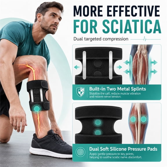 Carlikeit Adjustable Calf Support Wrap with 2 Pressure Pads, 2 Metal Splints, Breathable Neoprene and Dual Straps for Either Leg