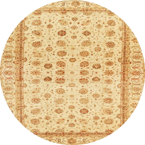 Ahgly Company Indoor Round Abstract Mustard Yellow Oriental Area Rugs, 8' Round
