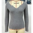 thumbnail image 6 of Lovskoo 2024 Sweaters for Women Hollow Out Sweater V Neck Long Sleeve Slim Fit Knitwear Casual Pullover Sweater Gray, 6 of 8