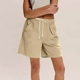 thumbnail image 2 of HAOTAGS Women's Summer Shorts, Elastic Waist Pockets Breathable Sports Shorts Khaki 2XL, 2 of 8
