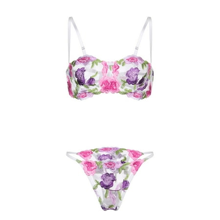 

WANYNG Rose Flowers Embroidery Bralette Cupless Lace Bra Bustier Lingerie Dark Lingerie for Women plus Size Antique Silk Lingerie