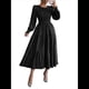 thumbnail image 1 of Vestidos de Invitada de Boda de Otoño para Mujer, con Mangas Largas Abullonadas, Fruncido, Cuello Redondo, Informal, Escalonado, Corte A, Vestido Fluido Negro M, 1 of 7