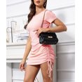 thumbnail image 2 of wowrosy Casual Short Sleeve Summer Dress for Women Crew Neck Stretchy Ruched Bodycon Dresses Sexy Ribbed Club Mini Dress, 2 of 7