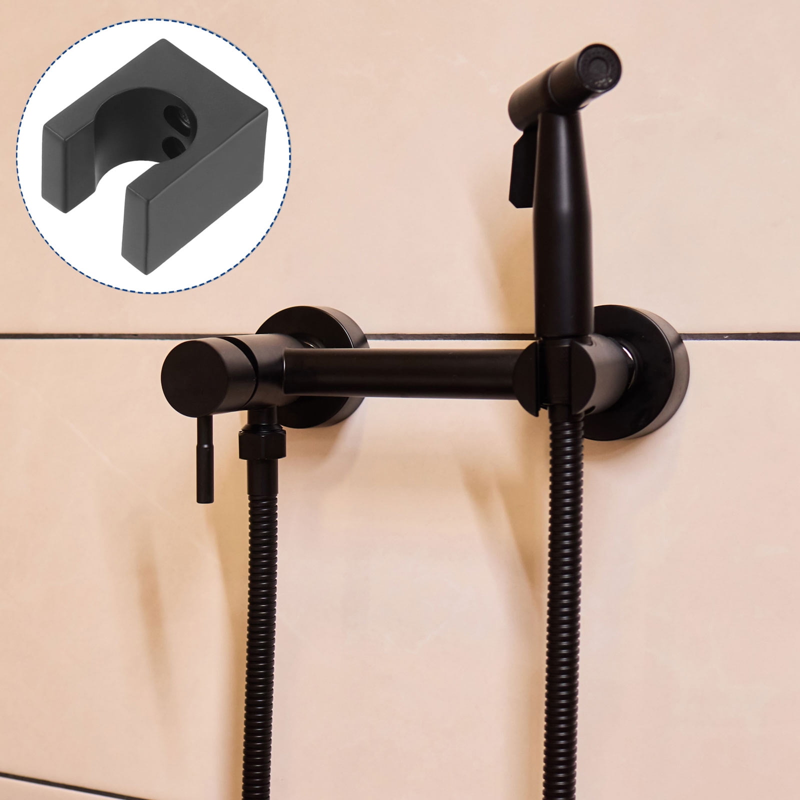Unique Bargains Shower Head Holder Bidet Sprayer Support Clips Screws Black