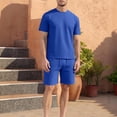 thumbnail image 2 of mihongmao Summer Mens Sets Plus Size Men Solid-Color Casual Loose Sports Loose Pocket Drawstring Shorts Round-Neck Top Two-piece Set Blue 3X, 2 of 5