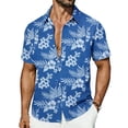 thumbnail image 2 of Men's Hawaiian T Shirt Short Sleeve Lapel Button Down Print Shirts Beach Tops Sky Blue L, 2 of 7