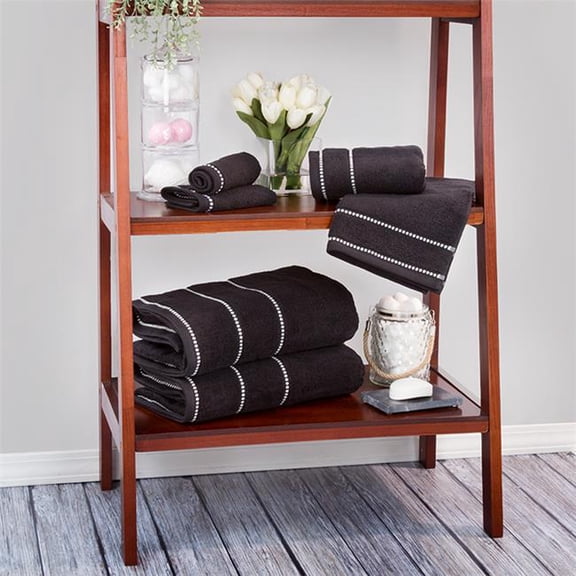 Trademark Global 67-0024-BL Luxury Cotton Towel Set- Quick Dry Zero Twist & Soft Set, Black & White - 6 Piece