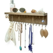Ilyapa Wall Mounted Jewelry Organizer Shelf, Rustic Wood - Necklace Holder, Earring and Bracelet Hanger Rack