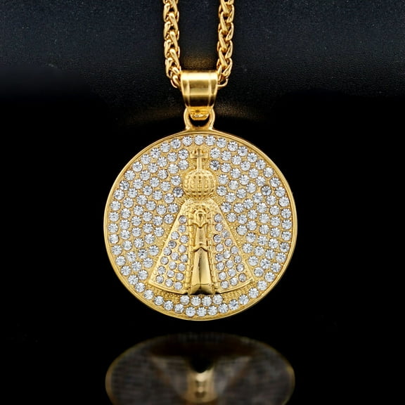 Cross Virgin Mary Prayer Pendant Necklaces 14K Yellow Gold with rhinestone Women/Men Jewelry