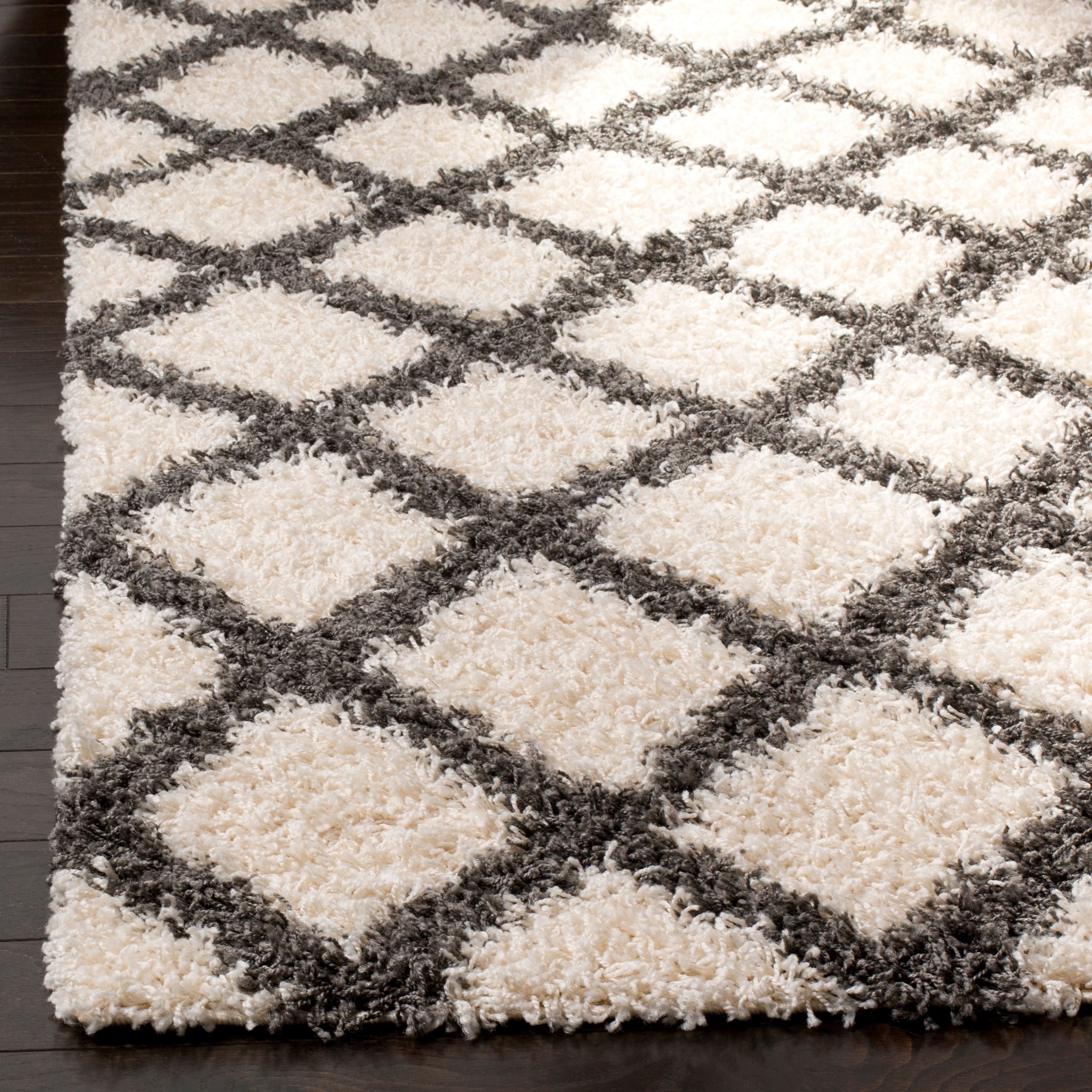 SAFAVIEH Layla Geometric Plush Shag Runner Rug, Ivory/Dark Grey, 2'3" x 8'