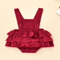 thumbnail image 3 of Baby Summer Ruffle Romper  Sleeveless Elastic Waist Rainbow Embroidery Strap Bodysuit, 3 of 6