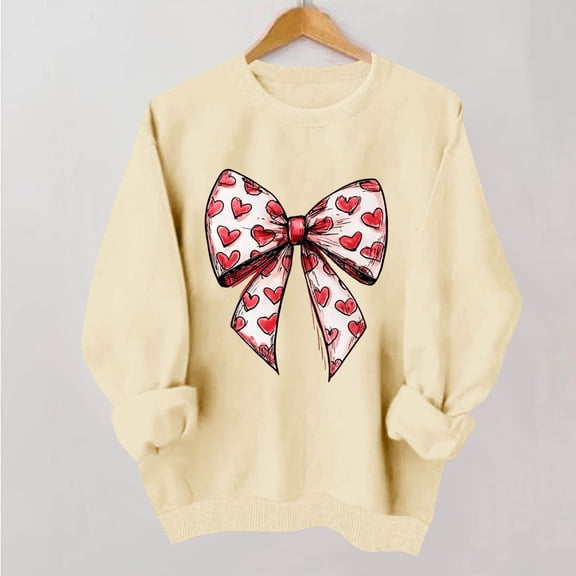 SDNall Women's Valentine's Day Print Sweatshirt, Long Sleeve Crewneck Graphic Pullover, Casual Holiday Theme Blouse