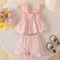 thumbnail image 4 of RMGVDSD Baby Girl Clothes Floral Print Toddler Girls Summer Outfit Sleeveless Ruffle Shirt Tank Tops And Shorts Two Piece Sets Toddler 3-4 Years, 4 of 6
