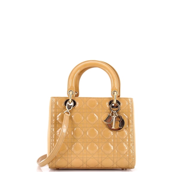 Pre-Owned Lady Dior Bag Cannage Quilt Patent Medium By Rebag