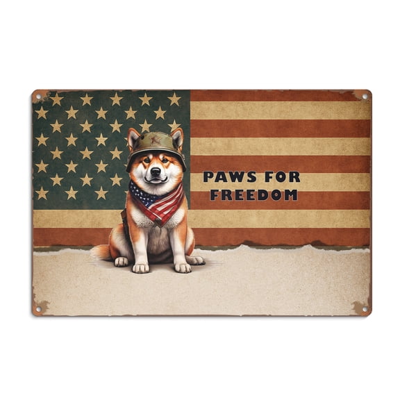 Freedom Paws Patriotic Akita Vintage Memorial Day Horizontal Metal Aluminum Sign Inu Dog Lover Wall Art Home Decor - 12006