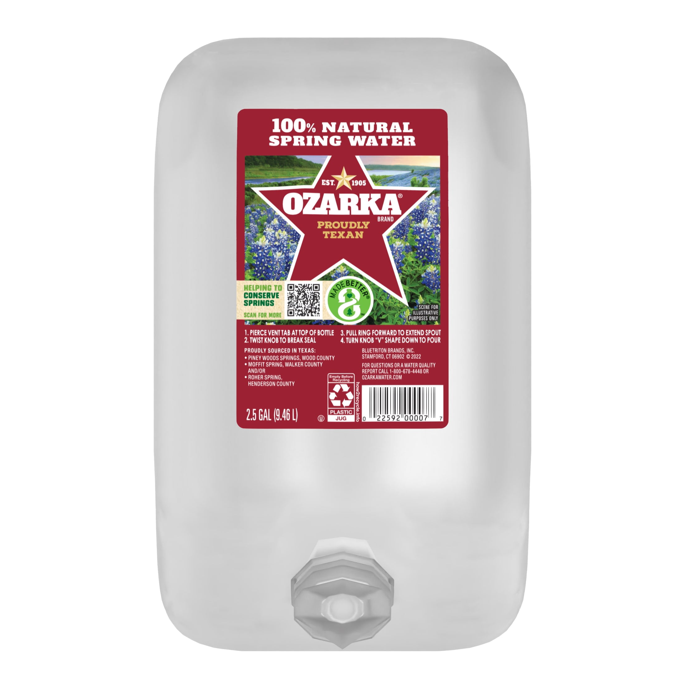 Ozarka Texas Spring Water, 2.5 Gal, Single Plastic Jug
