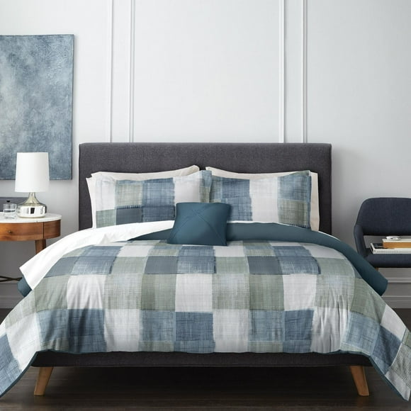 Wabasso 3pc Plaid Blue Check Twin/Twin XL Comforter Set