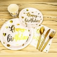 thumbnail image 3 of TabreMstr 200 Pieces Gold Disposable Party Dinnerware Set &Golden Dot Disposable Birthday Party Dinnerware - Black Paper Plates Napkins Cups, Gold Plastic Forks Knives Spoons, 3 of 7