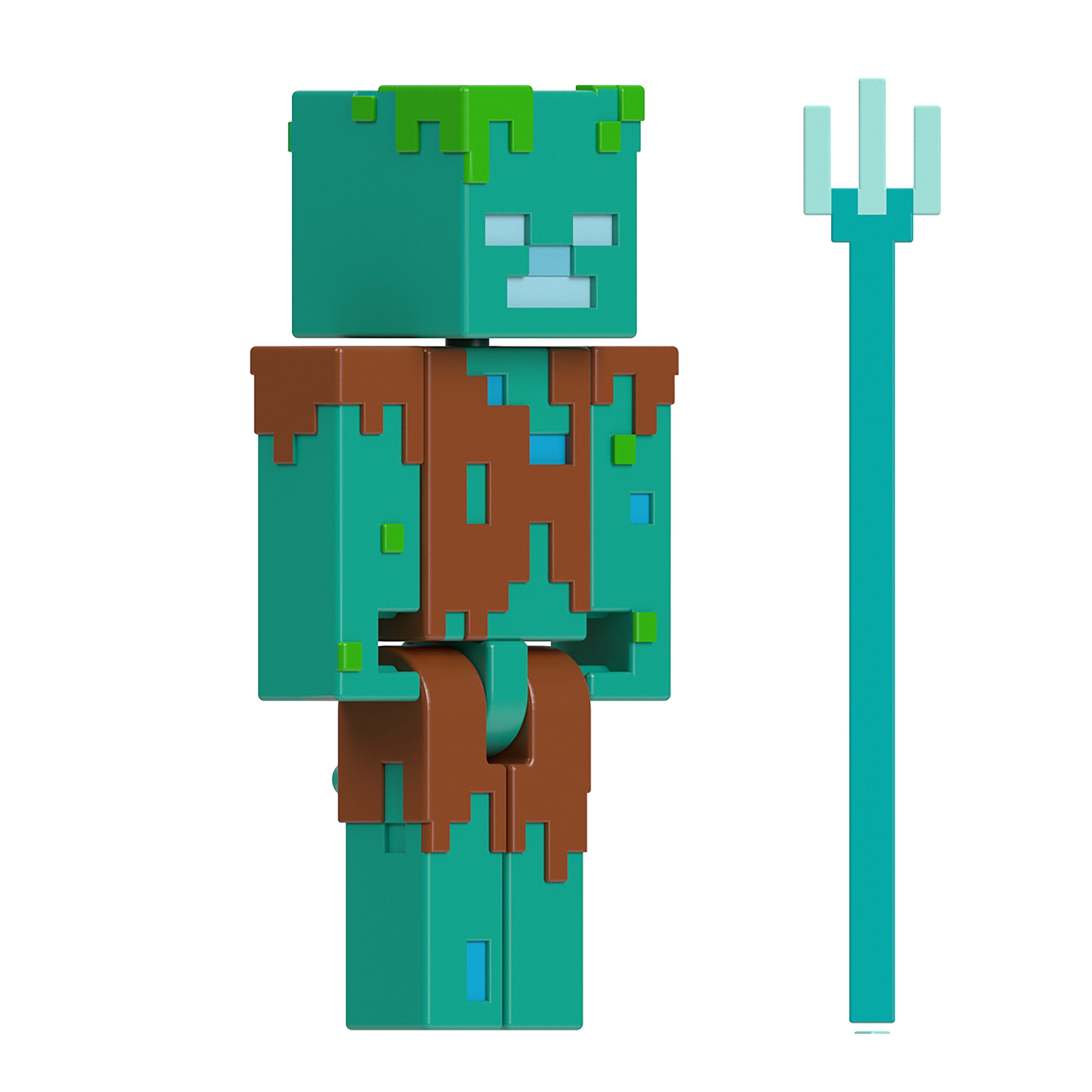 Minecraft Drowned Action Figure & Accessories Set, 3.25-inch Scale Collectible Toy