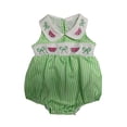 thumbnail image 3 of CUZIBR Girls Toddler Baby Romper Clothes Sets One Piece Ruffles Crewneck Sleeveless Striped Cartoon Watermelon Embroidery Bodysuits Cut Jumpsuit Summer Soft Trendy Clothes,Green,12-18 Months, 3 of 7